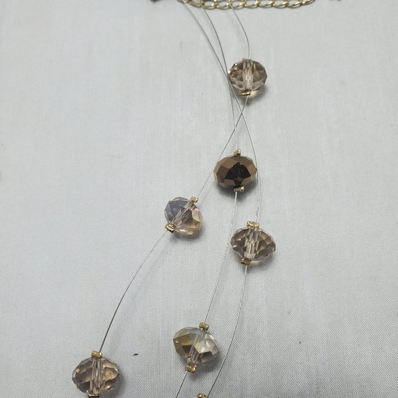 champagne gold with silver chain 3 row illusion necklace - Picture 4 of 5